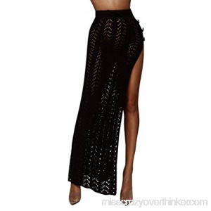 Olinase Womens Sexy Bikini Cover up Beach Mesh Hollow Crochet Side Split Skirt Beachwear Wrap Black B07N3S8272